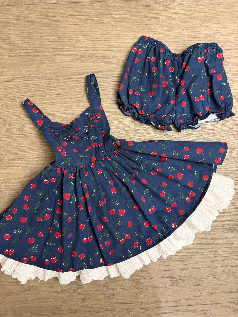 SweetHoney 4T Girls Navy Cherry Print Dress & Bloomers